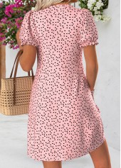 Pink Geometric Print Short Tuck Stitch V Neck Dress | thumb picture 