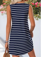 Navy Striped Short Tummy Coverage Sleeveless V Neck Dress | thumb picture 