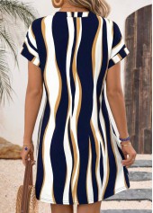 Navy Geometric Print Short Tummy Coverage V Neck Dress | thumb picture 