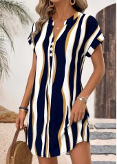 Navy Geometric Print Short Tummy Coverage V Neck Dress | thumb picture 
