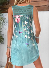 Sage Green Floral Print Short Patchwork Sleeveless Dress | thumb picture 