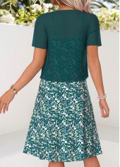 Blackish Green Floral Print Two-piece Dress and Cardigan | thumb picture 