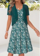 Blackish Green Floral Print Two-piece Dress and Cardigan | thumb picture 