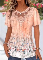 Orange Ombre Tuck Stitch Short Sleeve T Shirt