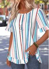 Multi Color Striped Frill Short Sleeve T Shirt | thumb picture 