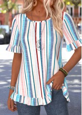Multi Color Striped Frill Short Sleeve T Shirt | thumb picture 