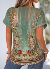 Sage Green Tribal Print Tuck Stitch T Shirt | thumb picture 