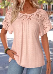 Pink Frill Short Sleeve Round Neck T Shirt