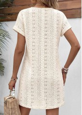 Beige Short Patchwork Round Neck Dress | thumb picture 