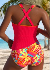 Black Mid Waisted Tropical Plants Print Tankini Set | thumb picture 