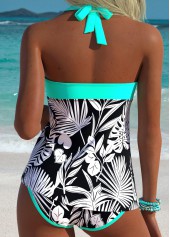 Black Mid Waisted Patchwork Leaf Print Tankini Set | thumb picture 