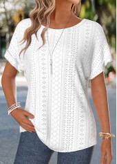 Raw White Patchwork Short Sleeve Round Neck T Shirt | thumb picture 