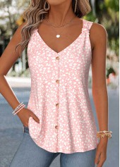 Light Pink Ditsy Floral Print Curved Hem Tank Top