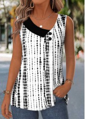 Raw White Geometric Print Patchwork Sleeveless Tank Top