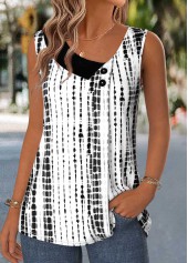 Raw White Geometric Print Patchwork Sleeveless Tank Top | thumb picture 