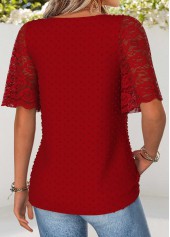Red Patchwork Half Sleeve V Neck T Shirt | thumb picture 
