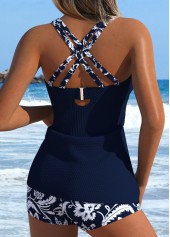 Navy Mid Waisted Cut Out Tankini Set | thumb picture 