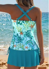 Cyan Mid Waisted Ruched/shirred Marine Life Print Tankini Set | thumb picture 
