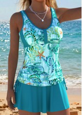 Cyan Mid Waisted Ruched/shirred Marine Life Print Tankini Set | thumb picture 