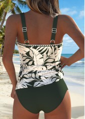 Olive Green Mid Waisted Two-piece Leaf Print Tankini Set | thumb picture 