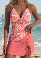 Coral Mid Waisted Surplice Paisley Print Tankini Set