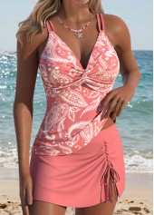 Coral Mid Waisted Surplice Paisley Print Tankini Set | thumb picture 