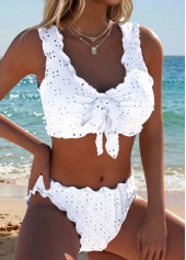 White Mid Waisted Scalloped Hem Bikini Set | thumb picture 