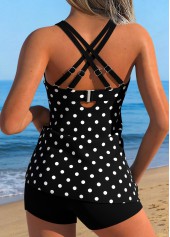 Black Ruched/shirred Polka Dot Tankini Top-No Bottom | thumb picture 