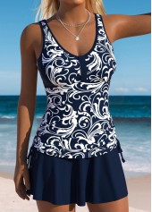 Black Mid Waisted Ruched/shirred Tropical Plants Print Tankini Set | thumb picture 