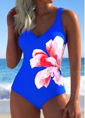 Royal Blue Floral Print One Piece Swimwear