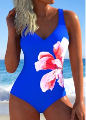 Royal Blue Floral Print One Piece Swimwear | thumb picture 