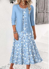 Blue Ditsy Floral Print Dress and Cardigan | thumb picture 