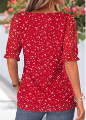 Red Polka Dot Ruffle Half Sleeve V Neck Blouse | thumb picture 