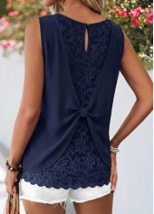 Navy Patchwork Sleeveless Round Neck Tank Top