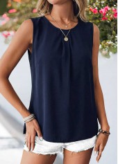 Navy Patchwork Sleeveless Round Neck Tank Top | thumb picture 