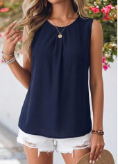 Navy Patchwork Sleeveless Round Neck Tank Top | thumb picture 