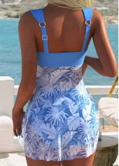 Dusty Blue Mid Waisted Leaf Print Tankini Set | thumb picture 