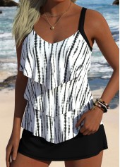 Black Mid Waisted Tie Dye Print Tankini Set