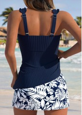 Navy Mid Waisted Frill Leaf Print Tankini Set | thumb picture 