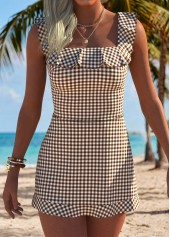 Dark Coffee Layered Plaid One Piece Swimwear and Skirt | thumb picture 