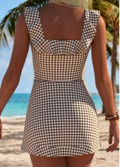 Dark Coffee Layered Plaid One Piece Swimwear and Skirt | thumb picture 
