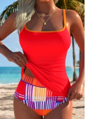 Red Mid Waisted Wrap Geometric Print Tankini Set
