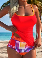 Red Mid Waisted Wrap Geometric Print Tankini Set | thumb picture 