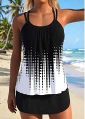 Black Mid Waisted Lace Up Tankini Set