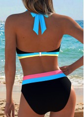 Black Mid Waisted Patchwork Bikini Set | thumb picture 