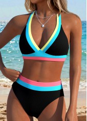 Black Mid Waisted Patchwork Bikini Set | thumb picture 