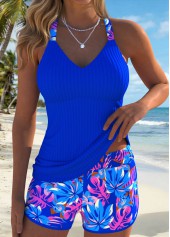 Royal Blue Mid Waisted Tummy Coverage Tankini Set