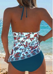 Cyan Mid Waisted Patchwork Random Floral Print Tankini Set | thumb picture 