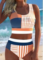 Multi Color Mid Waisted Patchwork Geometric Print Bikini Set | thumb picture 