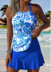 Royal Blue Mid Waisted Lace Up Tankini Set | thumb picture 